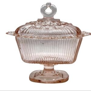 VINTAGE pink glass butter - sauce - grated cheese - container